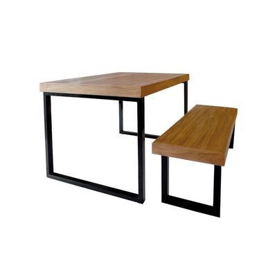 Conjunto Mesa Industrial Bernardo 1,20m Ferragem Preta Com Banco Industrial Bernardo Preto