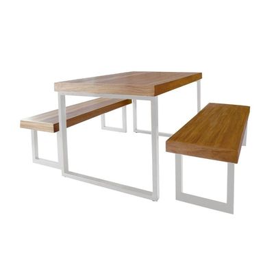 Conjunto Mesa Industrial Bernardo 2,00m Ferragem Branca Com 2 Bancos Industrial Bernardo Branco