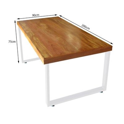 Conjunto Mesa Industrial Bernardo 2,00m Ferragem Branca Com 2 Bancos Industrial Bernardo Branco