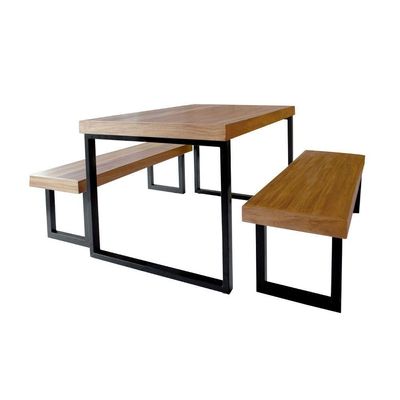 Conjunto Mesa Industrial Bernardo 1,20m Ferragem Preta Com 2 Bancos Industrial Bernardo Preto