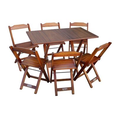 Kit 4 Conjuntos De Mesa Dobráveis De Madeira 70x110cm Com 6 Cadeiras Imbuia - Cor: Marrom