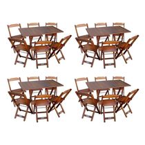 Kit 4 Conjuntos De Mesa Dobráveis De Madeira 70x110cm Com 6 Cadeiras Imbuia - Cor: Marrom