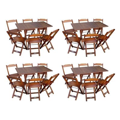 Kit 4 Conjuntos De Mesa Dobráveis De Madeira 70x110cm Com 6 Cadeiras Imbuia - Cor: Marrom