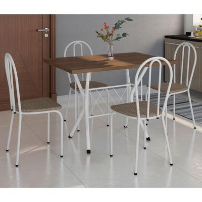 Kit Mesa De Jantar Jade 91 Cm Nature Com 04 Cadeiras Texas Bege Ferro Branco - Pallazio