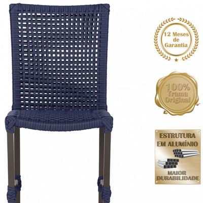 Jogo 6 Cadeiras Corda Náutica E Mesa Retangular Ripada 2,00m Azul