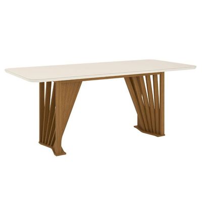 Conjunto Mesa De Jantar Henn Adriana Tampo De Vidro Nature/off/caramelo/creme