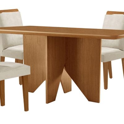 Mesa Evora 120 Mdf Com 4 Cadeiras Athenas Veludo Creme-naturalle-naturalle