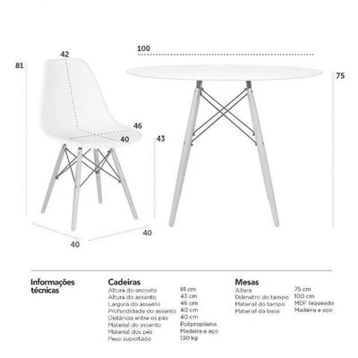Kit Mesa Jantar Eiffel 100cm Preta + 4 Cadeiras Charles Eames - Preta