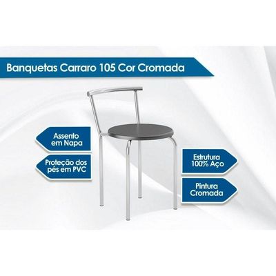 Conjunto Mesa De Cozinha Dobrável E 4 Banquetas 105 Prata Branco Prata Preto Carraro