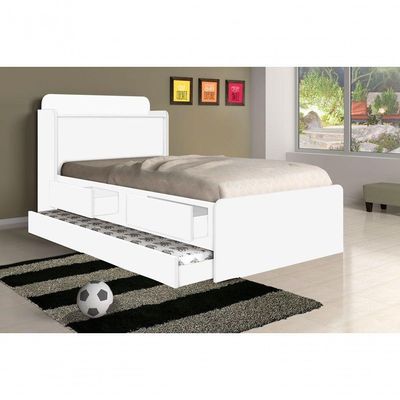 Cama Solteiro Tamires Baú Branco Com Auxiliar