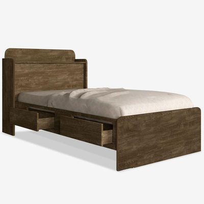 Cama Solteiro Tamires Baú Castanho Com Gavetas