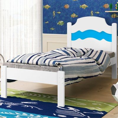 Cama Solteiro Iris Branco E Azul Branco Com Colchão