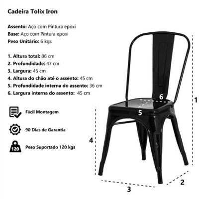 Conjunto 6 Cadeiras Tolix Iron - Design - Preta