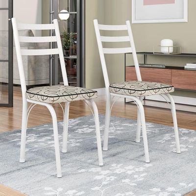 Kit 8 Cadeiras De Cozinha Luisiana Estampado Cedro Pés De Ferro Branco