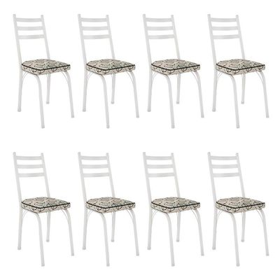 Kit 8 Cadeiras De Cozinha Luisiana Estampado Cedro Pés De Ferro Branco