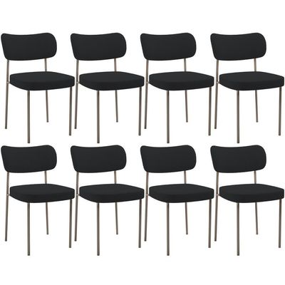 Kit 08 Cadeiras Estofadas Para Sala De Jantar Melina Base Arena L02 Bouclê Preto - Lyam Decor