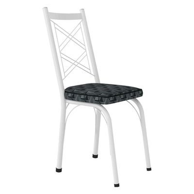 Kit 8 Cadeiras De Cozinha Delaware Estampado Mosaico Silver Pés De Ferro Branco