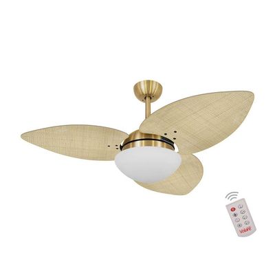 Ventilador De Teto Dourado 3 Pás Palmae Natural 127V 110V