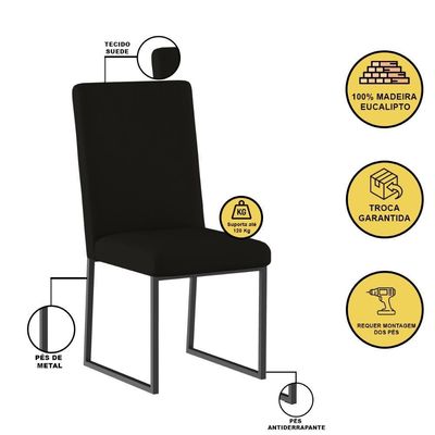 Cadeira Estofadas Base De Ferro Preto Para Mesa De Jantar Preto