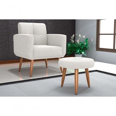 Kit Poltrona Decorativa Sala + Puff Havana Matrix Bege