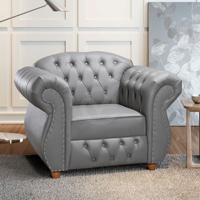 Poltrona Chesterfield Merlô Via Encanto Courano Cinza