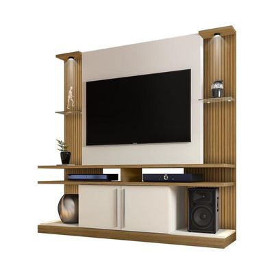 Estante Para Tv França Cinomomo Off White Efeito Ripado