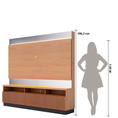 Estante Home Theater Ripado Para Tv Até 70 3 Portas Espelho E Led Marajo Freijó Preto Fosco