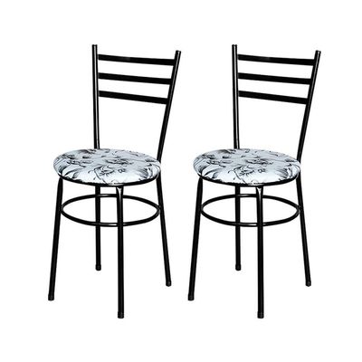 2 Cadeiras Para Cozinha Epoxi Preta Assento Floral Cor:floral Branco