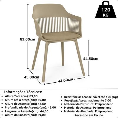 Kit 4 Cadeiras De Jantar Estofada Marcela - Nude Escuro