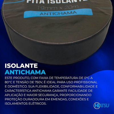 Fita Isolante Antichama 0,13mm X 19mm X 20m Cor Preta Hiatsu 1 Unidade