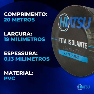 Fita Isolante Antichama 0,13mm X 19mm X 20m Cor Preta Hiatsu 1 Unidade