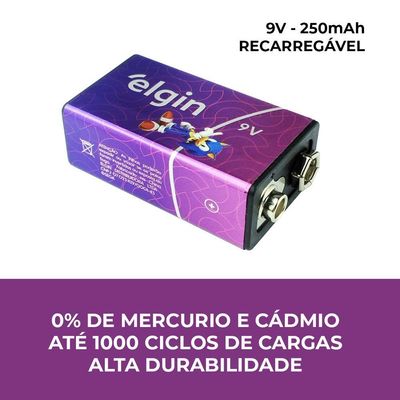 Bateria Recarregável 9v - 250mah - 5 Unidades Elgin único
