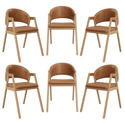 Kit 6 Cadeiras Para Mesa De Jantar Moderna Courino Balaqui Marrom Claro