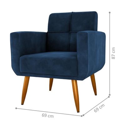Poltrona Decorativa Para Sala Lilian Veludo Azul