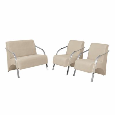 Conjunto Poltronas Vênus Braços Alumínio D Salla Suede Bege