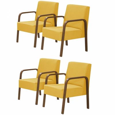 Kit 4 Poltronas 1 Lugar Luna Braço Madeira D Salla Amarelo