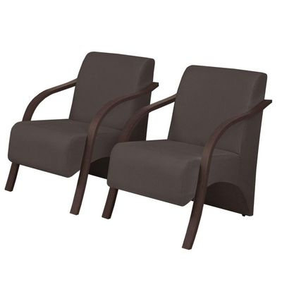 Kit 2 Poltrona Vênus 1 Lugar Braço Pé Madeira Marrom