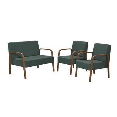 Conjunto Poltronas Jade Braço Madeira Suede Verde