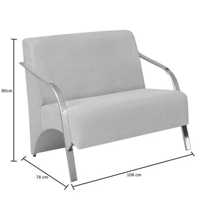 Poltrona 2 Lugar Vênus Braço Alumínio Suede Azul Bic