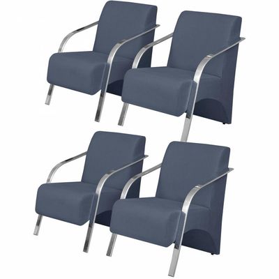 Kit 4 Poltronas 1 Lugar Vênus Pé Alumínio Azul Bic.