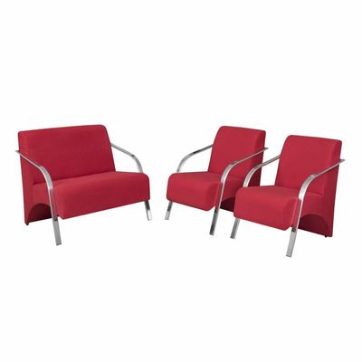 Conjunto Poltronas Vênus Pés Alumínio Suede Vermelho.