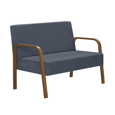 Poltrona 2 Lugares Jade Braço Madeira Suede Azul Bic.