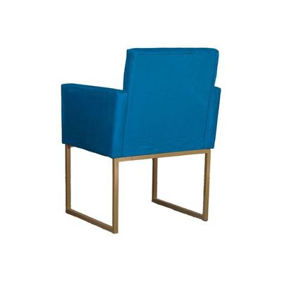 Poltrona Klara Para Sala E Recepção Base Dourada Suede Azul Turquesa