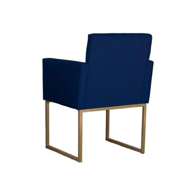 Kit 02 Poltronas Decorativas Klara Base Dourada Em Suede Azul Marinho