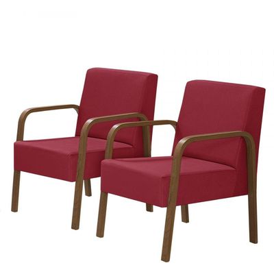 Kit 2 Luna 1 Lugar Braço Madeira D Salla Suede Vermelho