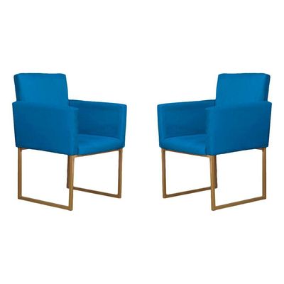 Conjunto 02 Poltronas Para Recepção E Sala Klara Suede Azul Turquesa