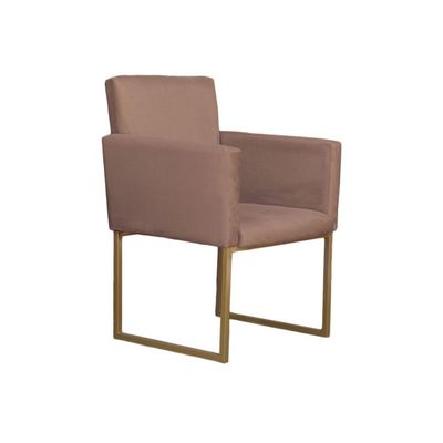 Kit 02 Poltronas Decorativas Klara Base Dourada Em Suede Cappuccino