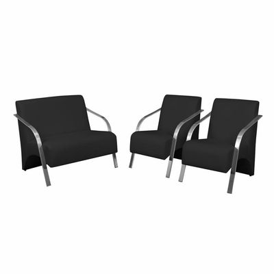 Conjunto Poltrona Vênus Braço Alumínio Courino Preto