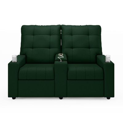 Poltrona Do Papai Reclinável Sala De Cinema 2 Lugares Manual Baú Usb Veludo Verde Esmeralda