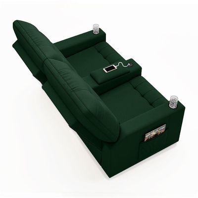 Poltrona Do Papai Reclinável Sala De Cinema 2 Lugares Manual Baú Usb Veludo Verde Esmeralda
